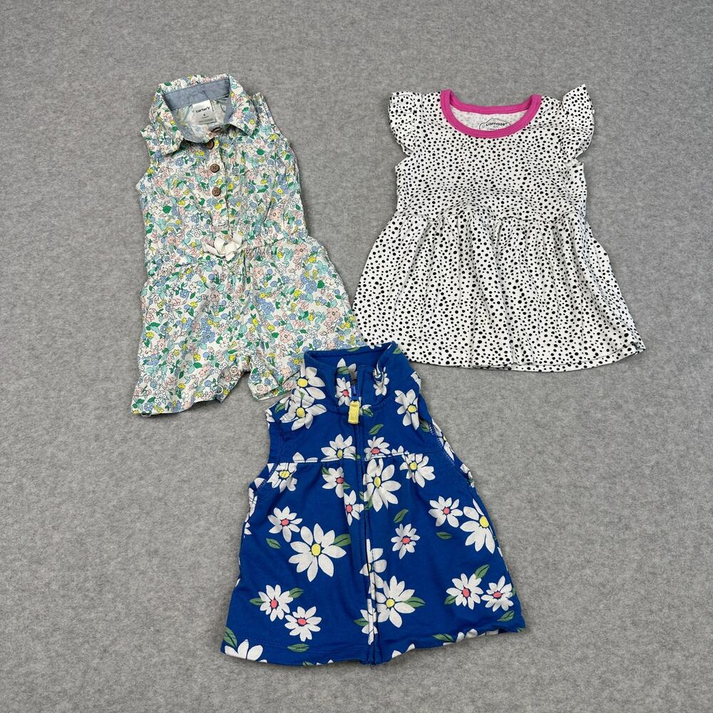 Lot of 3 Baby Girls Clothes 6M Multicolor Floral Polka Dot Summer Outfits Cotton